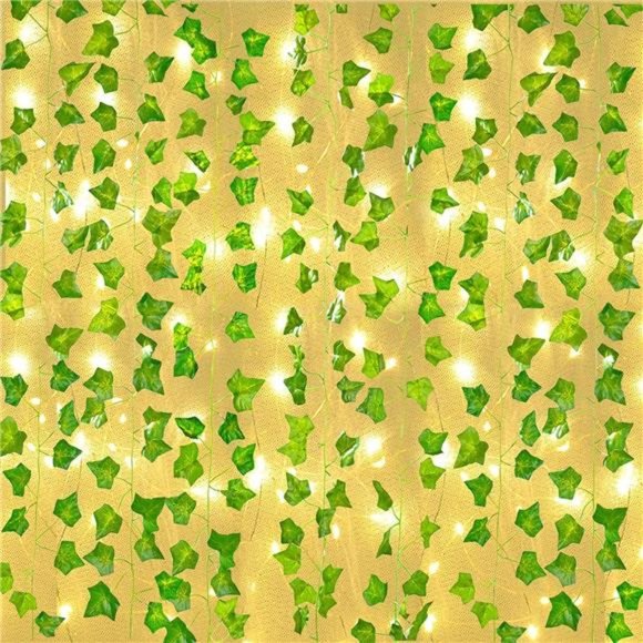 12 Pcs Artificial Ivy Garland Fake Vines with 32 Ft Lights String (100 LED)Decor - Picture 1 of 7